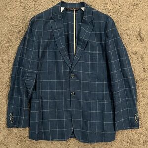 Robert Talbott Men’s Blue Checkered Linen Blazer SZ L